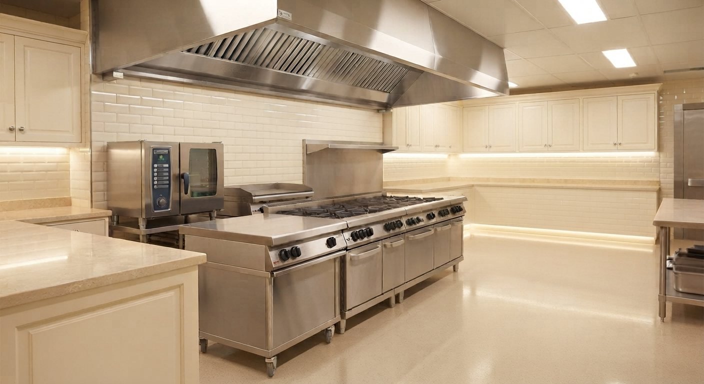 A stainless kitchen extract hood and canopy degreased by MELLS in Dubai